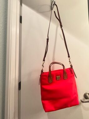 Dooney & Bourke Red Women's nylon Tote Bag with Brown Leather Trim